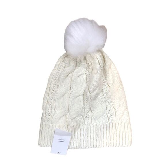 NEW ✨ Lands End Youth Pom Pom Beanie Cable Knit - Picture 1 of 7